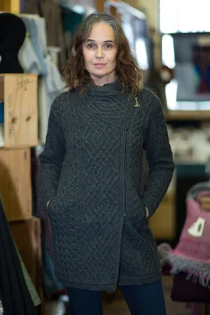 Aran Cable Knit Side Zip Long Coat Sweater
