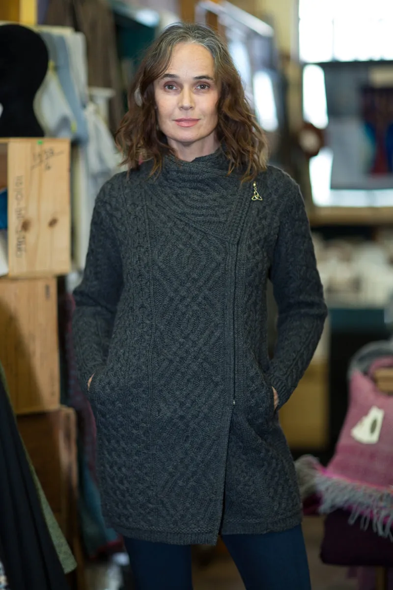 Aran Cable Knit Side Zip Long Coat Sweater