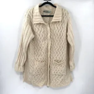 ARAN CRAFTS Long Sweater Full Zip Fisherman Cable Knit 100% Wool Made in Ireland