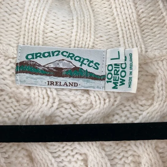 ARAN CRAFTS Long Sweater Full Zip Fisherman Cable Knit 100% Wool Made in Ireland