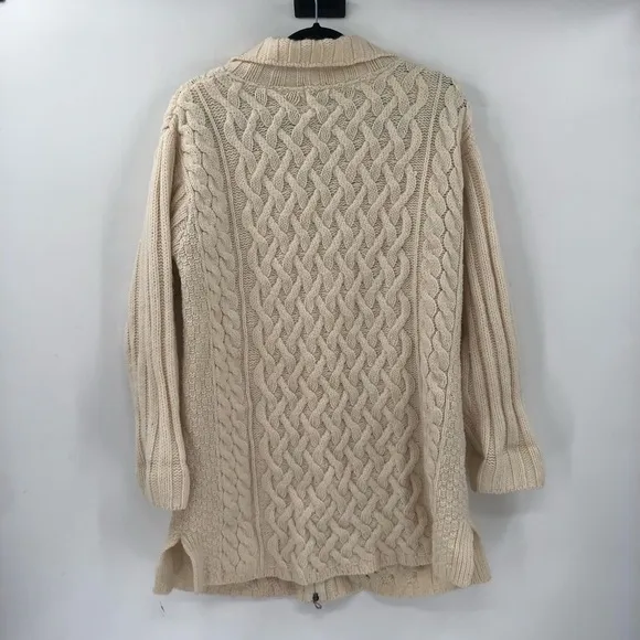 ARAN CRAFTS Long Sweater Full Zip Fisherman Cable Knit 100% Wool Made in Ireland