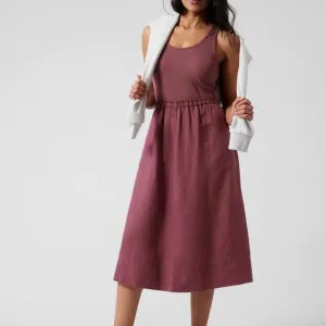 Athleta Baja Linen Midi Athletic Sport Dress Tennis Pickleball