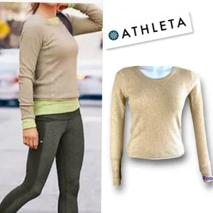 ATHLETA Pave Dima Sweater 100% Cashmere  Crewneck PulloverJumper In Tan Size S