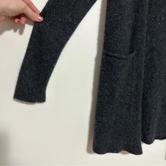 ATM Cashmere Open Front Cardigan Sweater in Grey Donegal