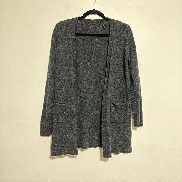 ATM Cashmere Open Front Cardigan Sweater in Grey Donegal
