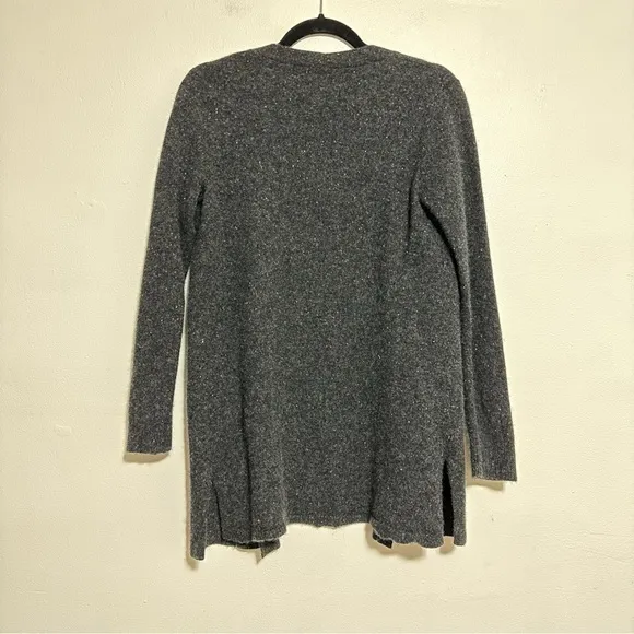 ATM Cashmere Open Front Cardigan Sweater in Grey Donegal