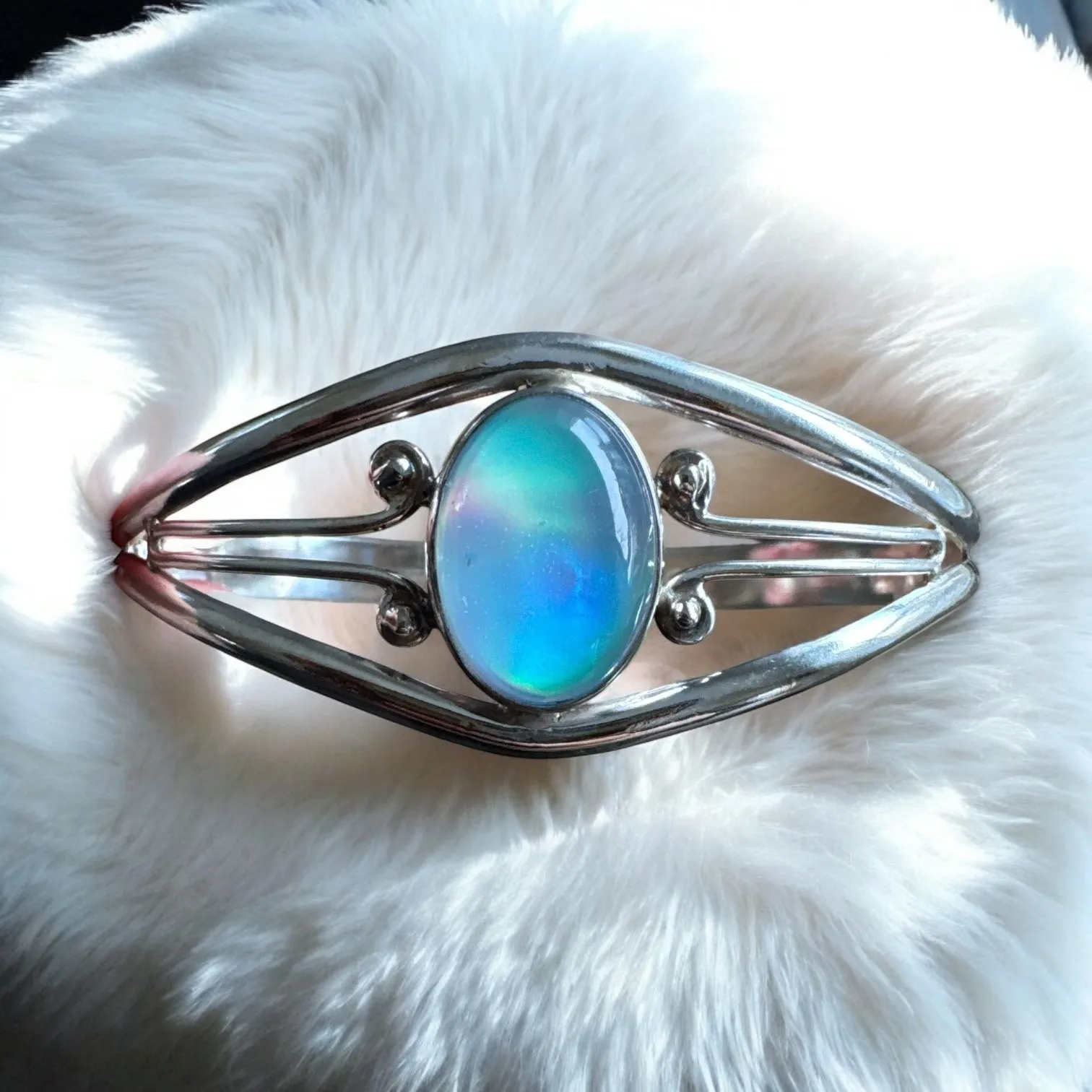 Aurora Opal Solid 925 Sterling Silver Cuff Bracelet