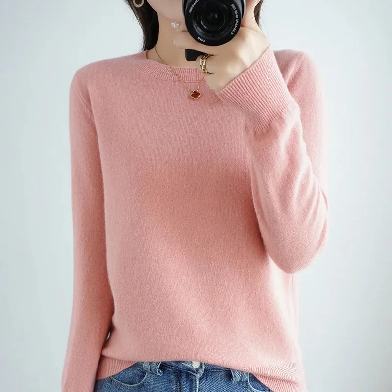 Autumn And Winter Thin Sweater Women's Round Neck Pullover Casual Knitted Top Women's Short Underlay Fashion