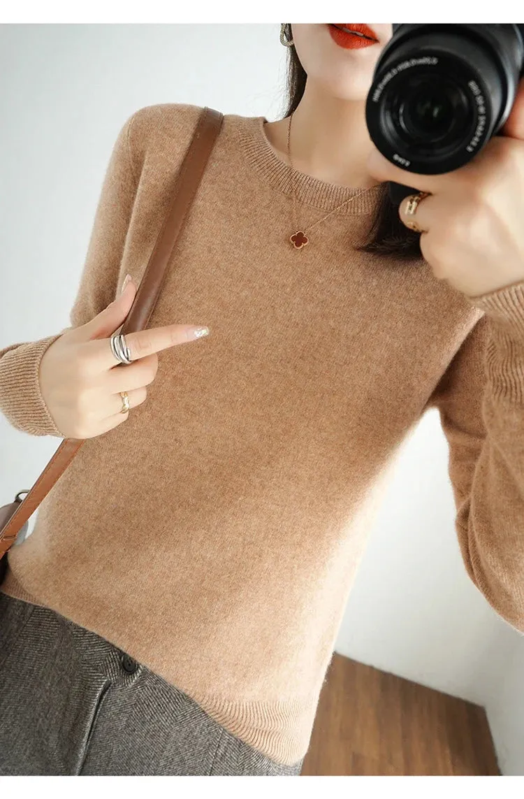 Autumn And Winter Thin Sweater Women's Round Neck Pullover Casual Knitted Top Women's Short Underlay Fashion