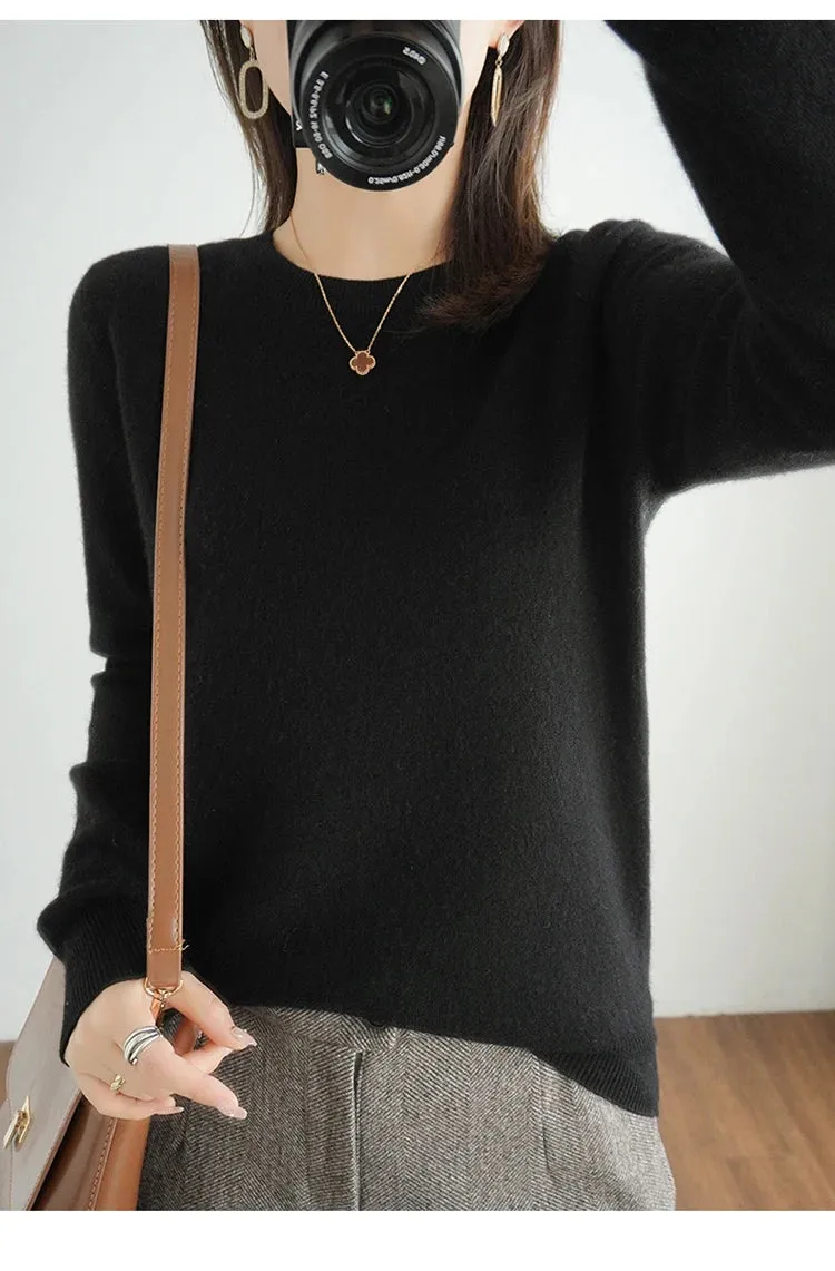 Autumn And Winter Thin Sweater Women's Round Neck Pullover Casual Knitted Top Women's Short Underlay Fashion