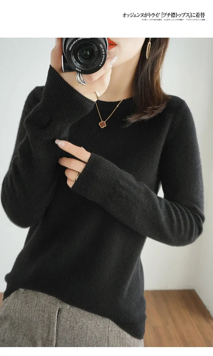Autumn And Winter Thin Sweater Women's Round Neck Pullover Casual Knitted Top Women's Short Underlay Fashion