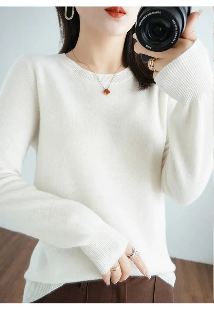 Autumn And Winter Thin Sweater Women's Round Neck Pullover Casual Knitted Top Women's Short Underlay Fashion