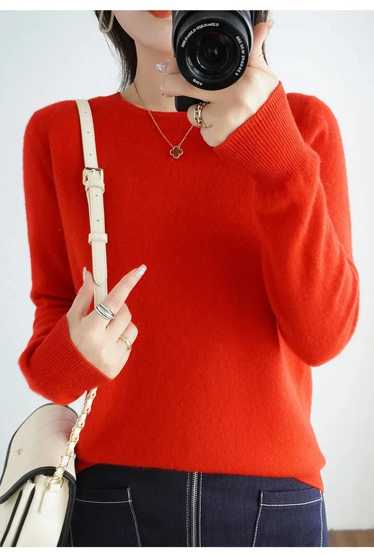 Autumn And Winter Thin Sweater Women's Round Neck Pullover Casual Knitted Top Women's Short Underlay Fashion