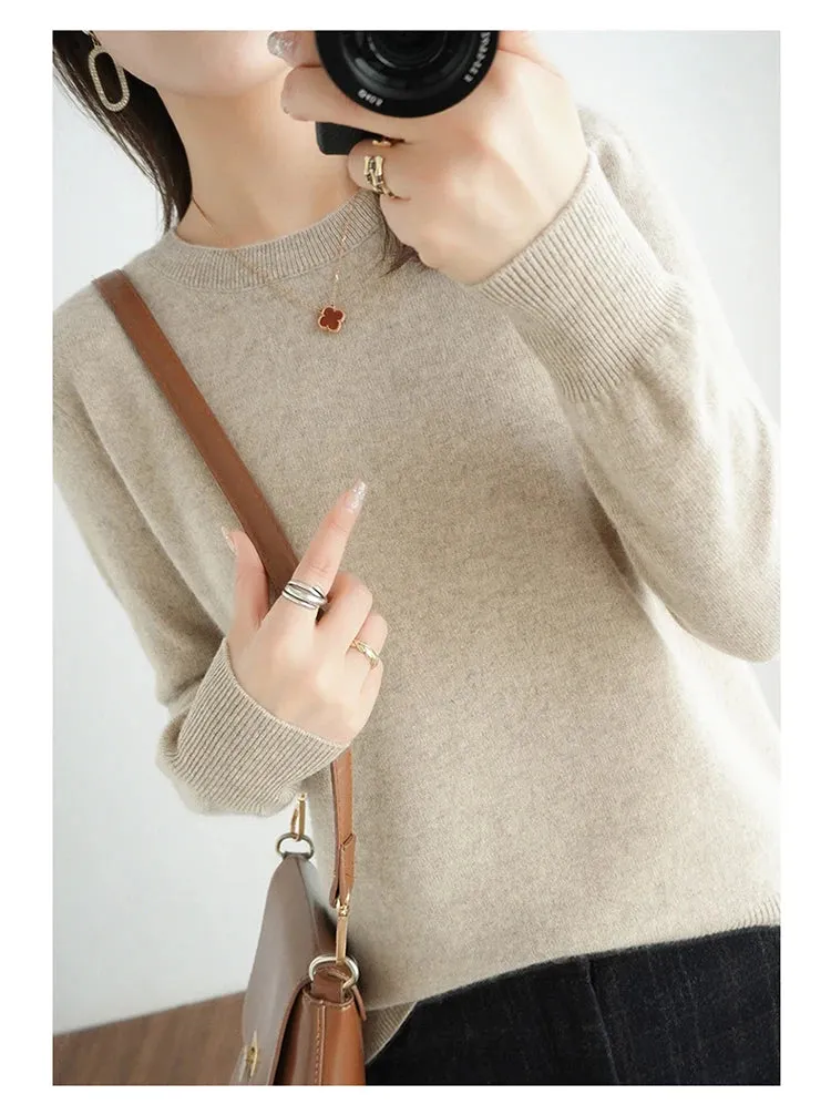 Autumn And Winter Thin Sweater Women's Round Neck Pullover Casual Knitted Top Women's Short Underlay Fashion