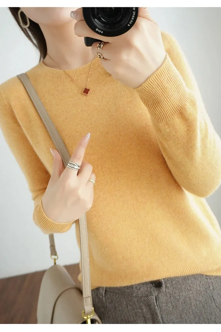 Autumn And Winter Thin Sweater Women's Round Neck Pullover Casual Knitted Top Women's Short Underlay Fashion