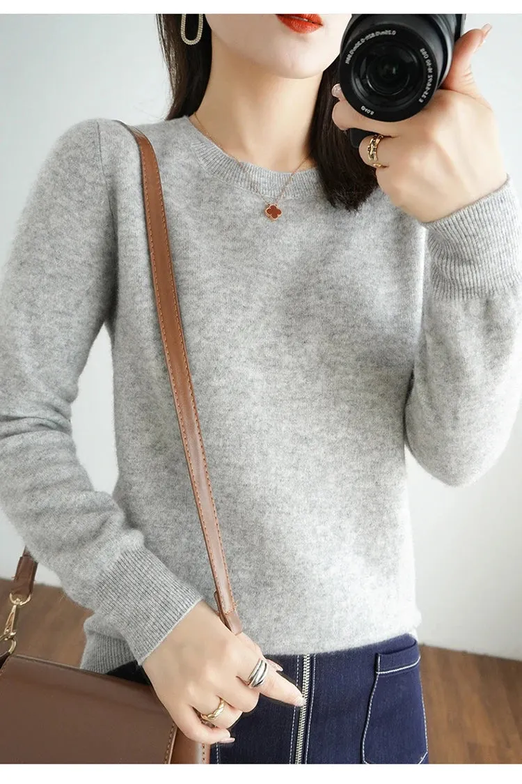 Autumn And Winter Thin Sweater Women's Round Neck Pullover Casual Knitted Top Women's Short Underlay Fashion
