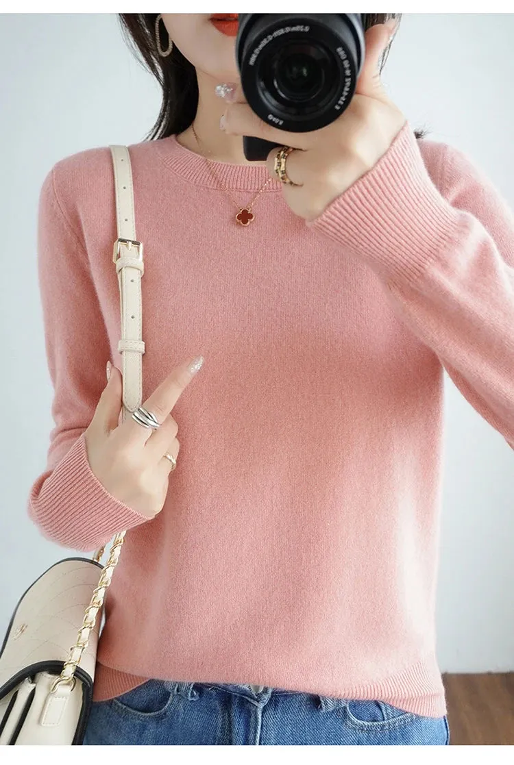 Autumn And Winter Thin Sweater Women's Round Neck Pullover Casual Knitted Top Women's Short Underlay Fashion