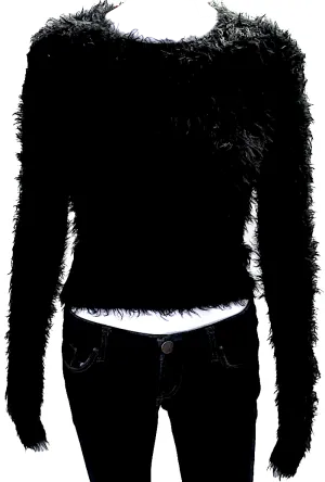 Autumn Cashmere Black Fuzzy Crew Neck Long Sleeve Faux Fur Sweater