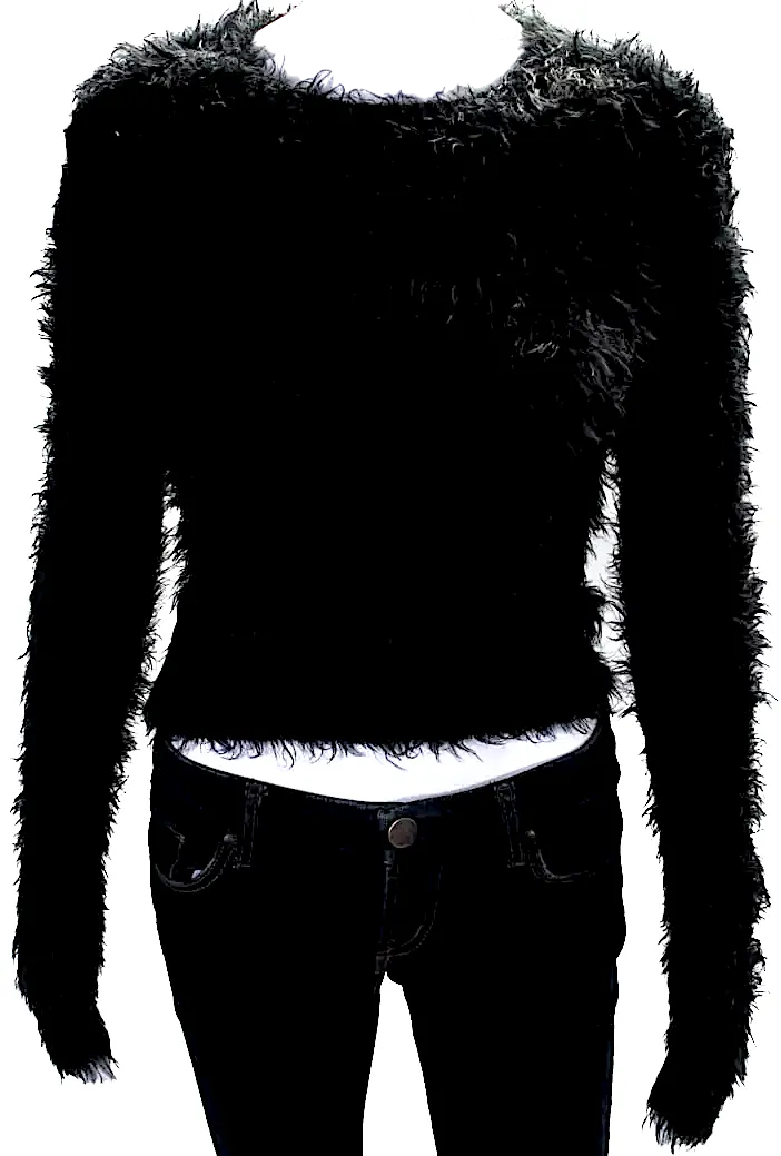 Autumn Cashmere Black Fuzzy Crew Neck Long Sleeve Faux Fur Sweater