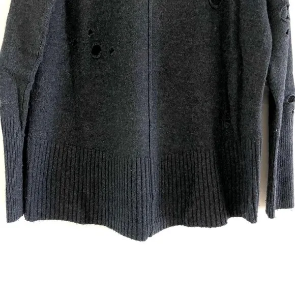 Autumn Cashmere Distressed Hi Lo Crewneck Sweater in Charcoal Gray