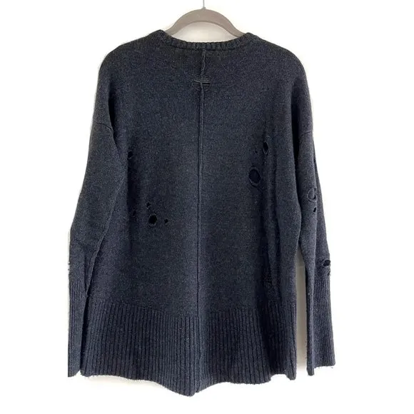 Autumn Cashmere Distressed Hi Lo Crewneck Sweater in Charcoal Gray