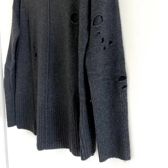 Autumn Cashmere Distressed Hi Lo Crewneck Sweater in Charcoal Gray
