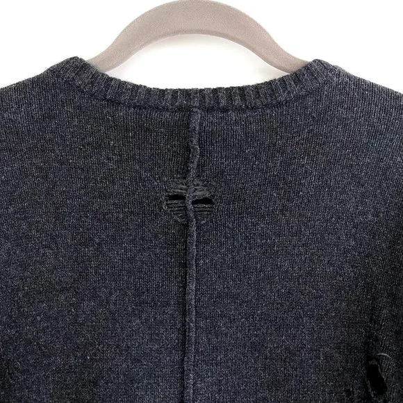 Autumn Cashmere Distressed Hi Lo Crewneck Sweater in Charcoal Gray