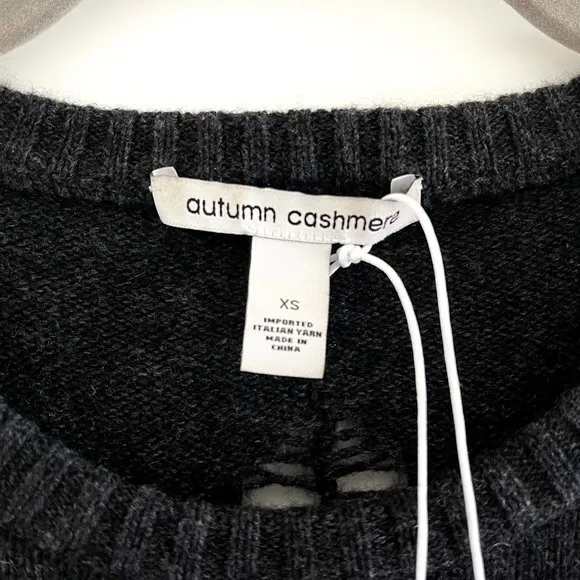 Autumn Cashmere Distressed Hi Lo Crewneck Sweater in Charcoal Gray
