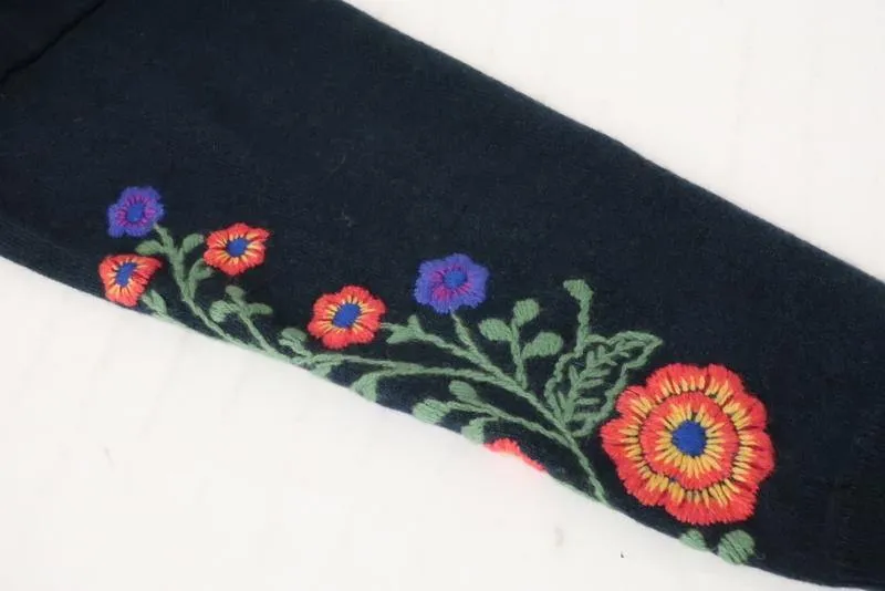 Autumn Cashmere Sweater Navy Floral-Embroidered Pullover Size Extra Small NEW