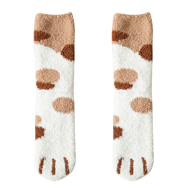 Autumn Winter Kawaii Cat Paw Fleece Women’s Socks