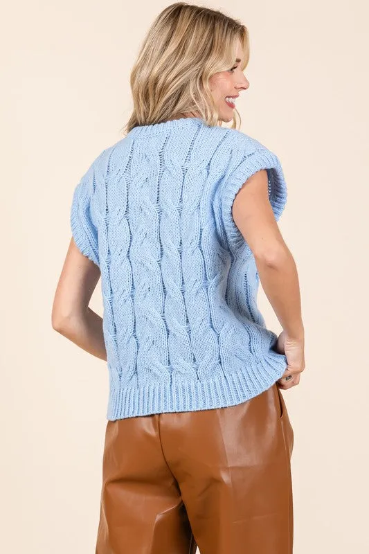 Baby Blue Cable Knit Sleeveless Top