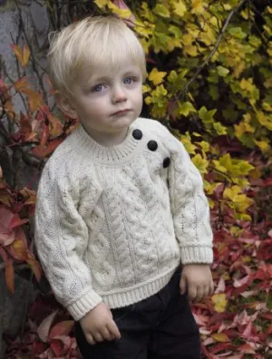 Baby's Aran Cable Fisherman Crew with side Buttons
