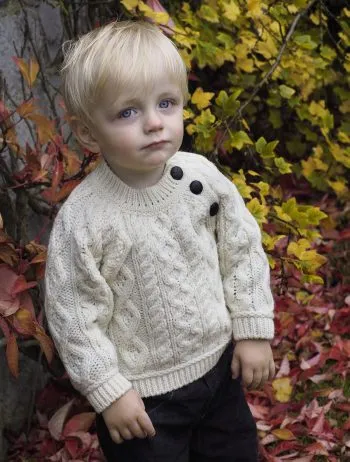 Baby's Aran Cable Fisherman Crew with side Buttons