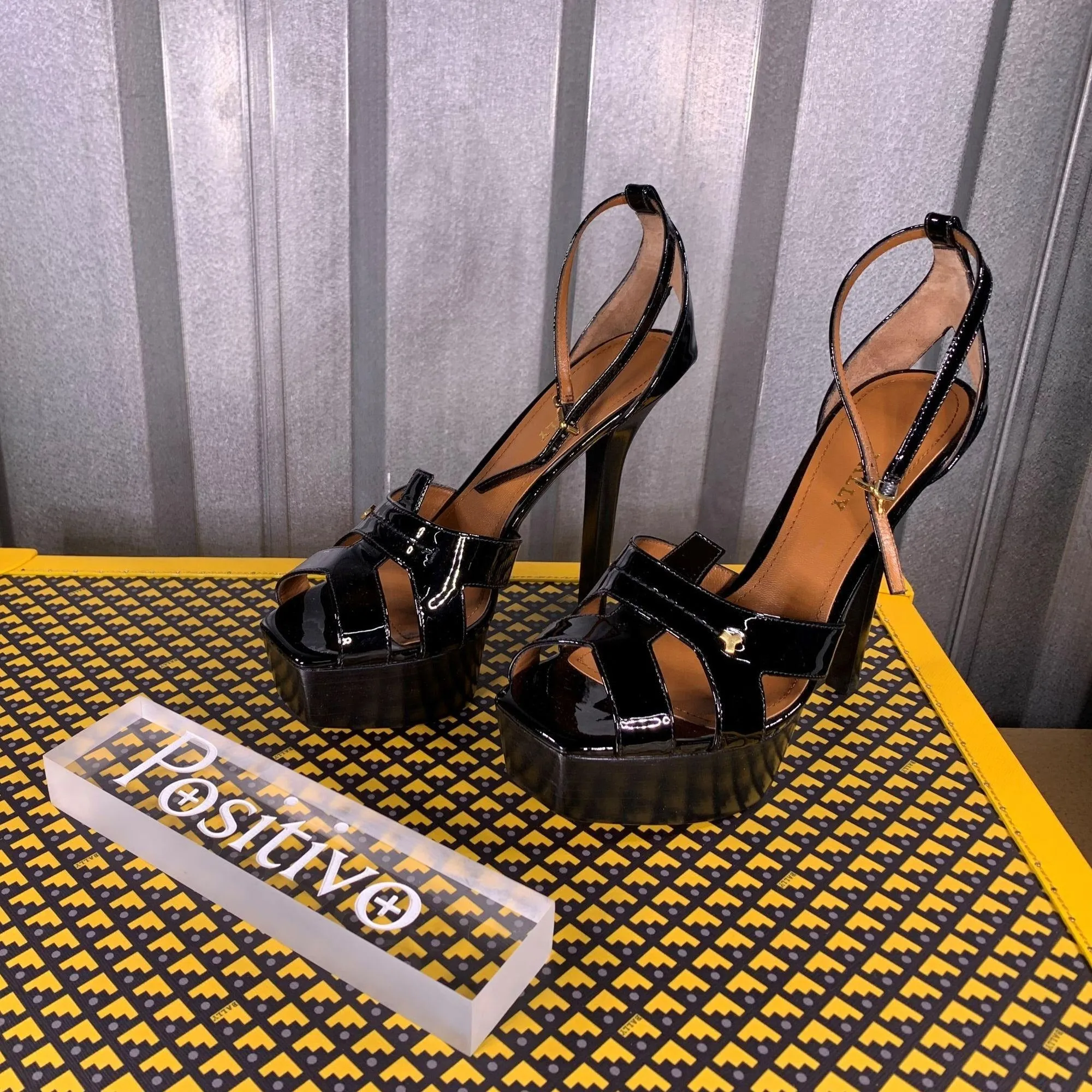 Bally Sabienne Black Leather Platform Sandals / Defect