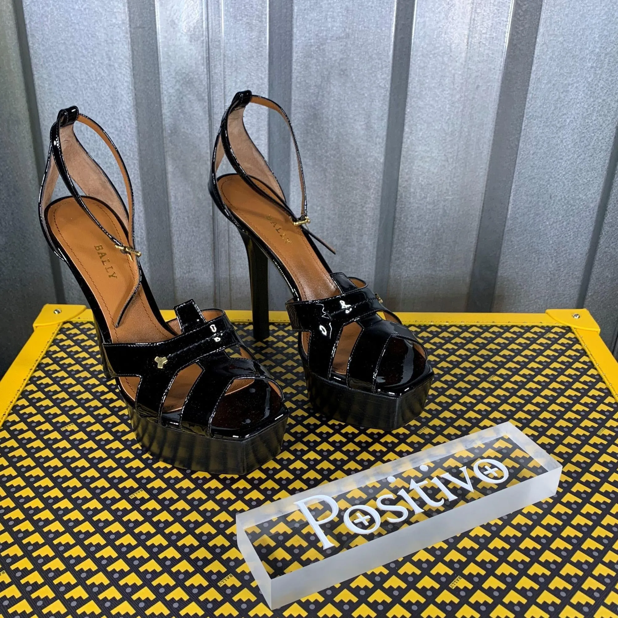 Bally Sabienne Black Leather Platform Sandals / Defect