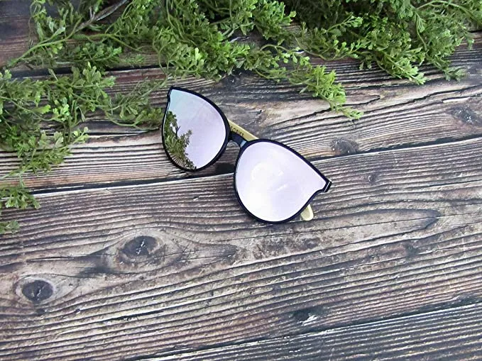Bamboo Wood Sunglasses for Men and Women, Flat Rimmed Retro Wooden Sunglasses
