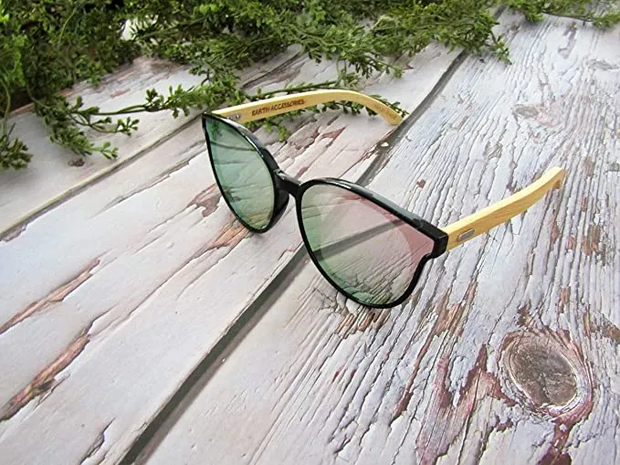 Bamboo Wood Sunglasses for Men and Women, Flat Rimmed Retro Wooden Sunglasses