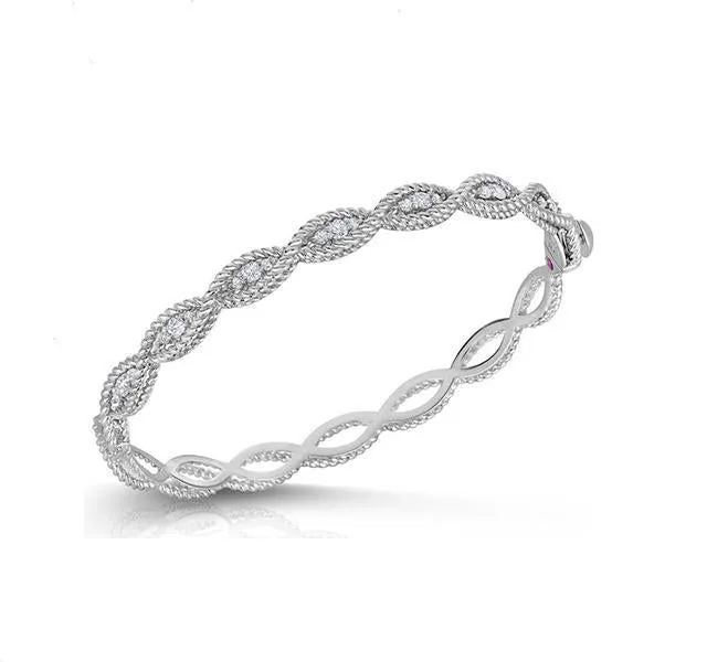 Barocco Diamond Braided Bangle in White Gold