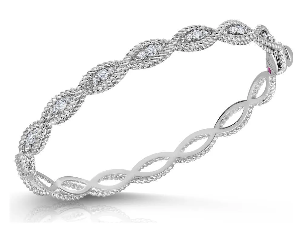 Barocco Diamond Braided Bangle in White Gold