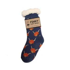 Bartleby Ladies Sherpa Socks - Highland Cow Design