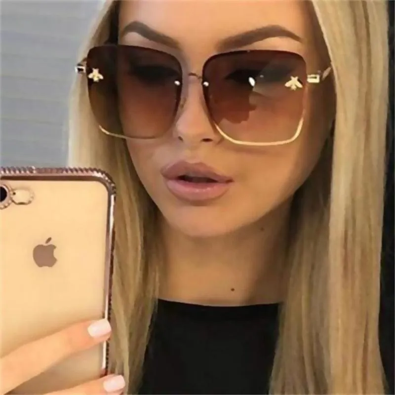 Bee Womens Square Sunglasses/Oversize Rimless Sunglasses Women