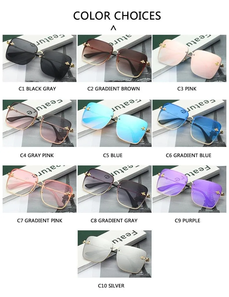 Bee Womens Square Sunglasses/Oversize Rimless Sunglasses Women