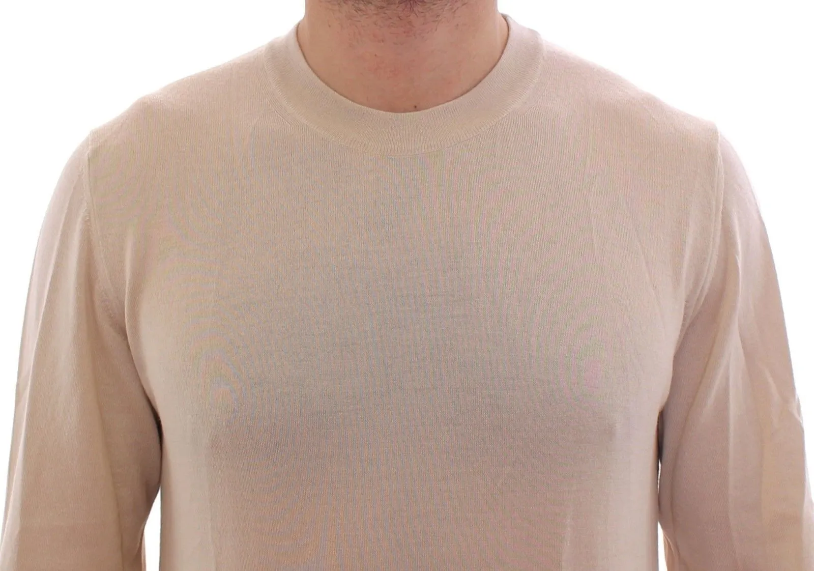 Beige Cashmere Crew-neck Sweater Pullover Top