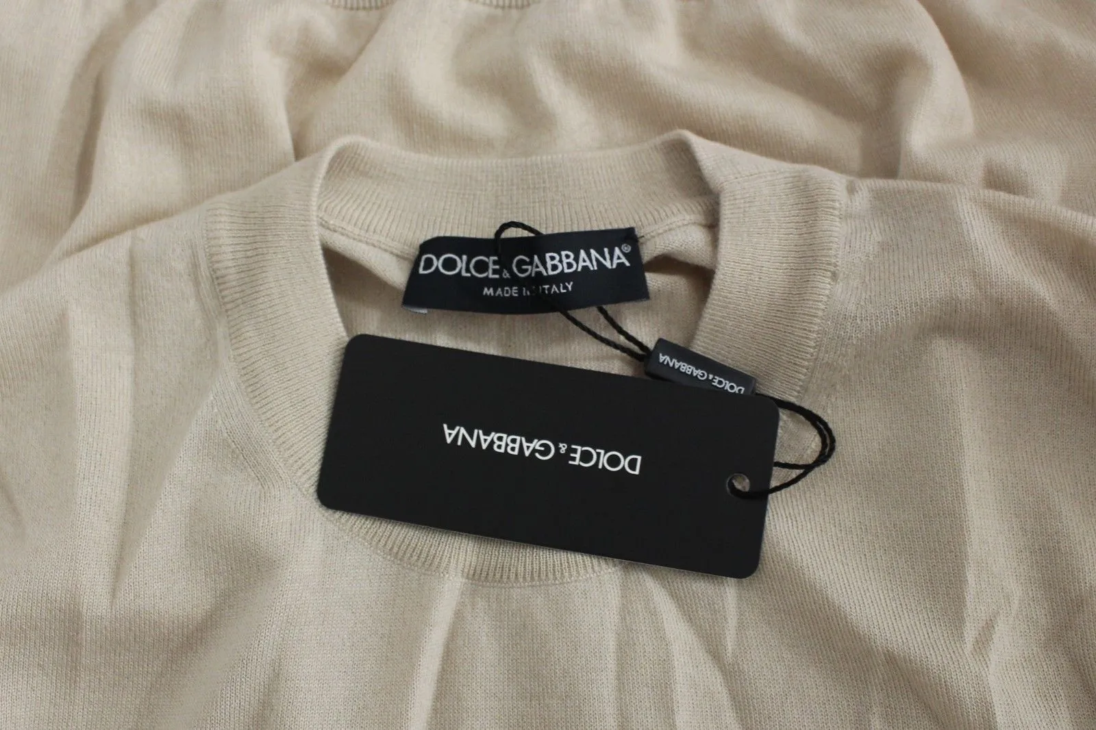 Beige Cashmere Crew-neck Sweater Pullover Top