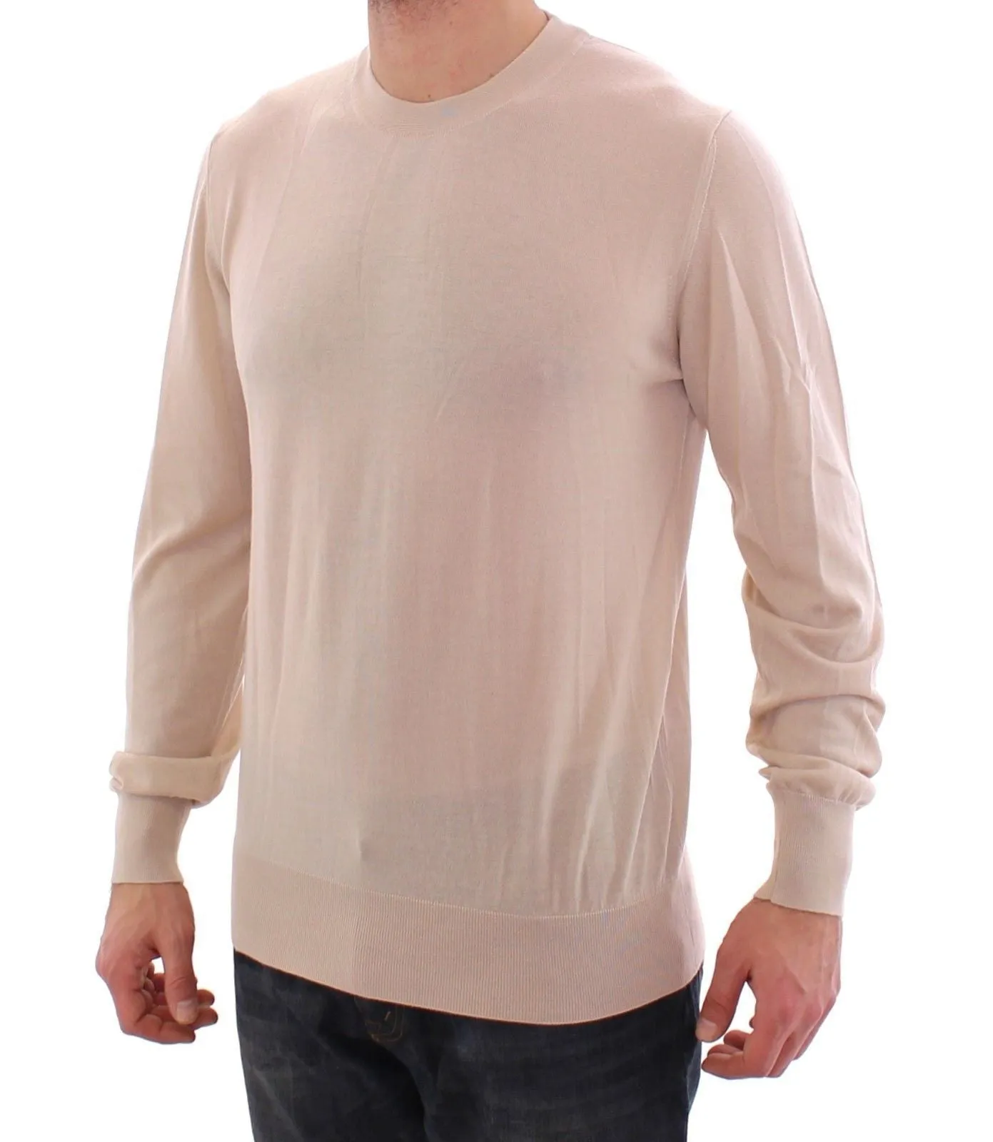Beige Cashmere Crew-neck Sweater Pullover Top
