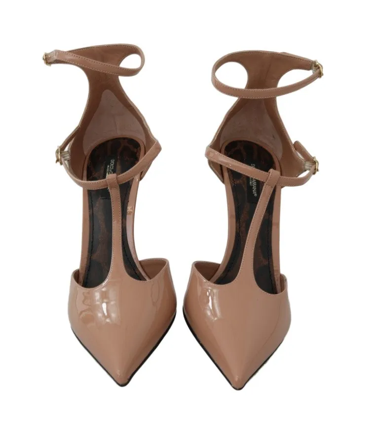 Beige Leather Heels Strap Sandals