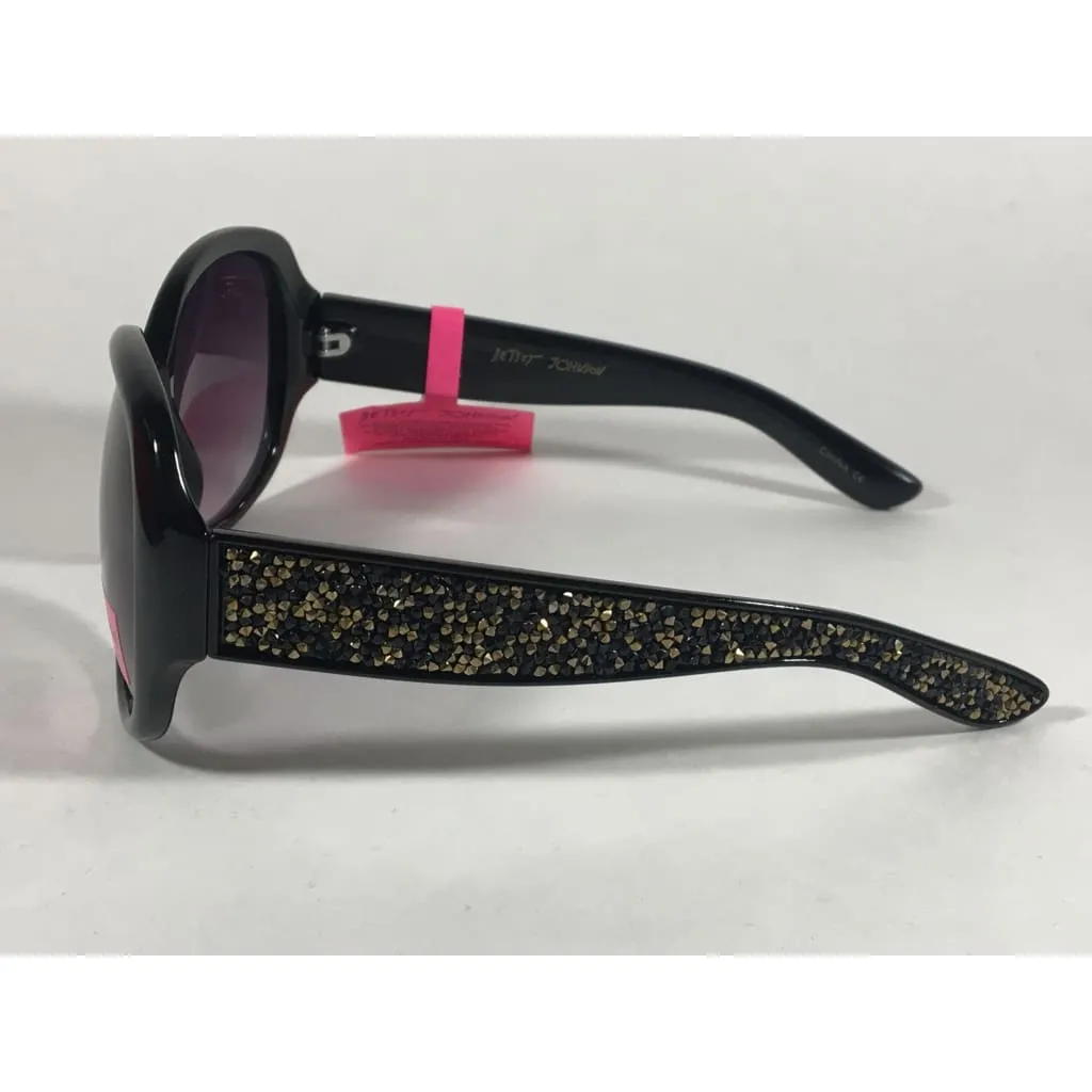 Betsey Johnson Oversized Sunglasses Black Gold Glitter Stone Gray Purple Gradient