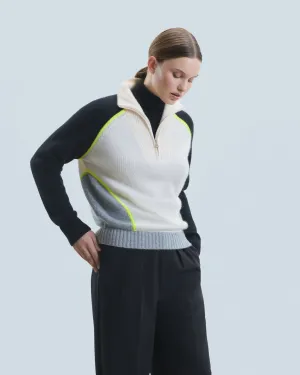 Bicolor Quarter Zip Neck Sweater (H24 / WOMEN / Black)