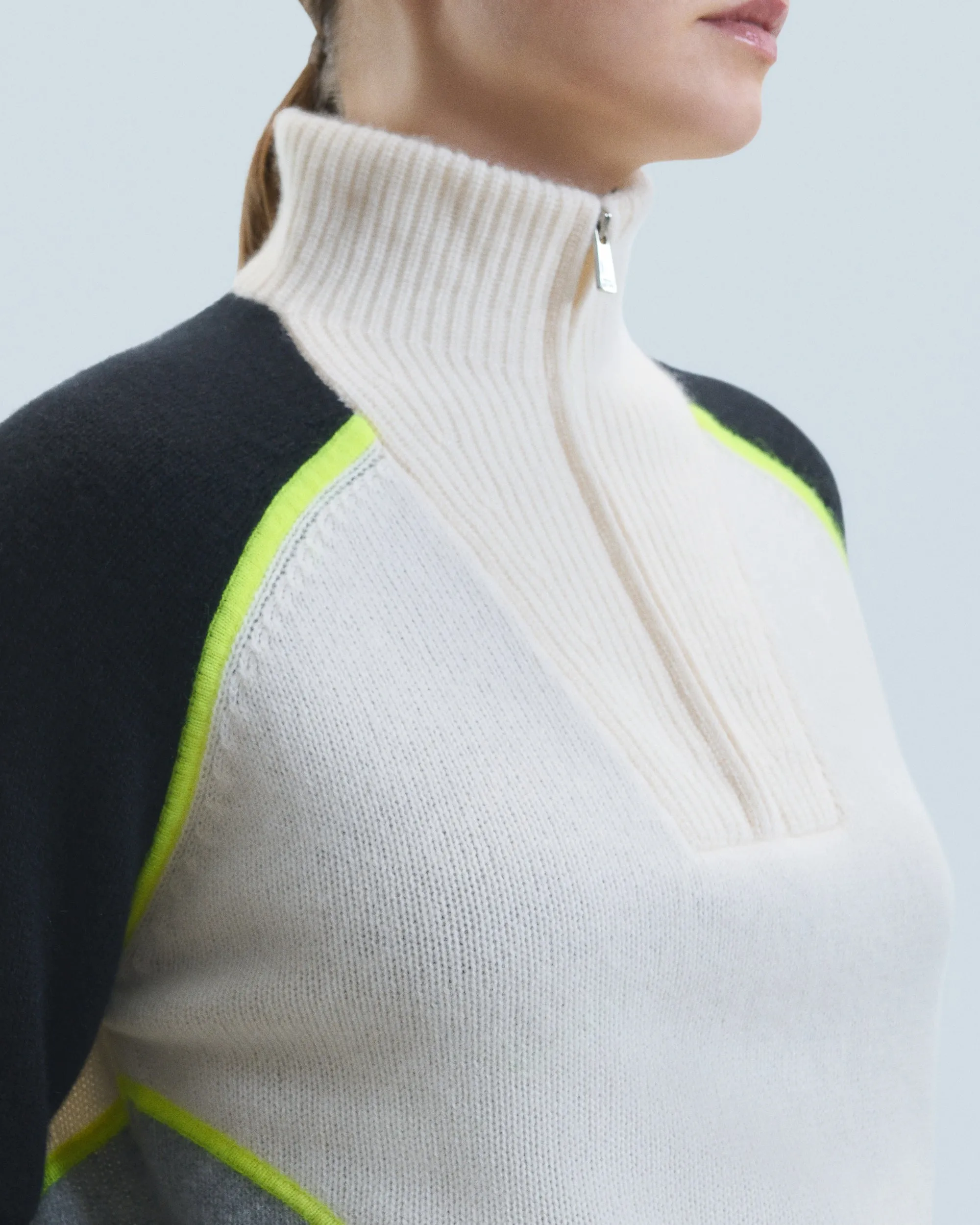 Bicolor Quarter Zip Neck Sweater (H24 / WOMEN / Black)