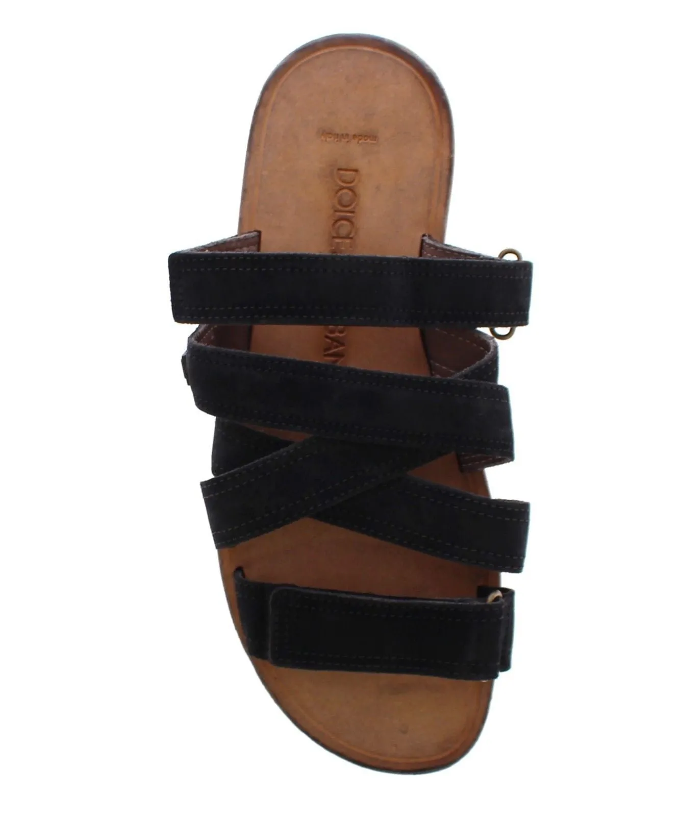 Black Leather Strap Slides Sandals Shoes